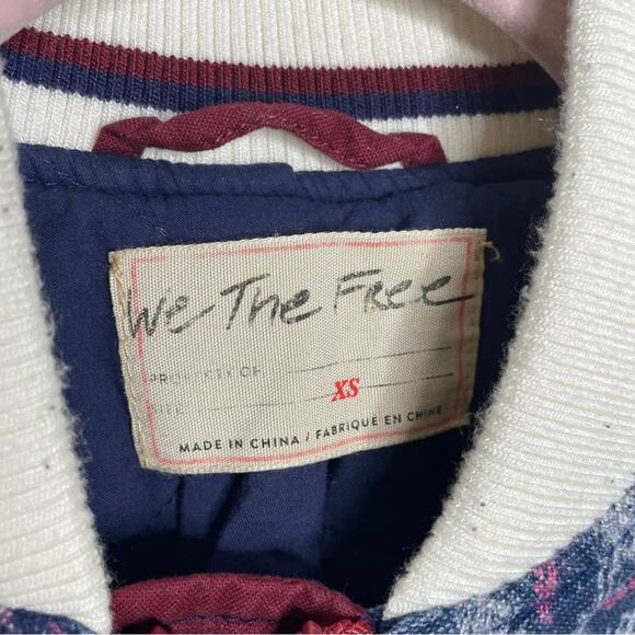 FREE PEOPLE Varsity of Dreams Bomber Jacket Denim Maroon - Picture 6 of 7